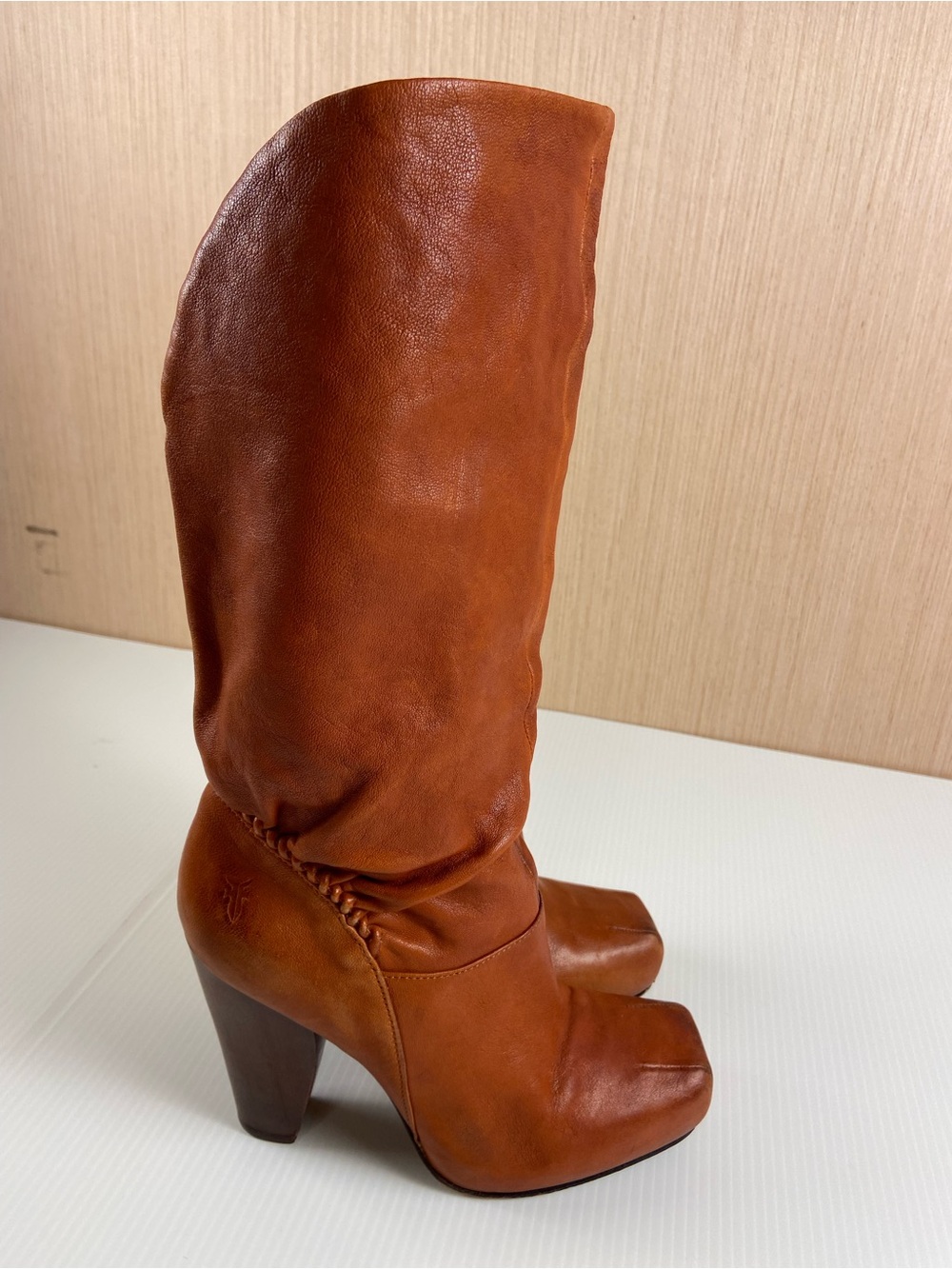 Frye Marta 10L Cognac Leather Platform Knee High Boots Sz 7